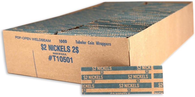 Huron Flat Coin Wrapper, Nickel Rolls $2 Blue (250 pcs) - Image 1